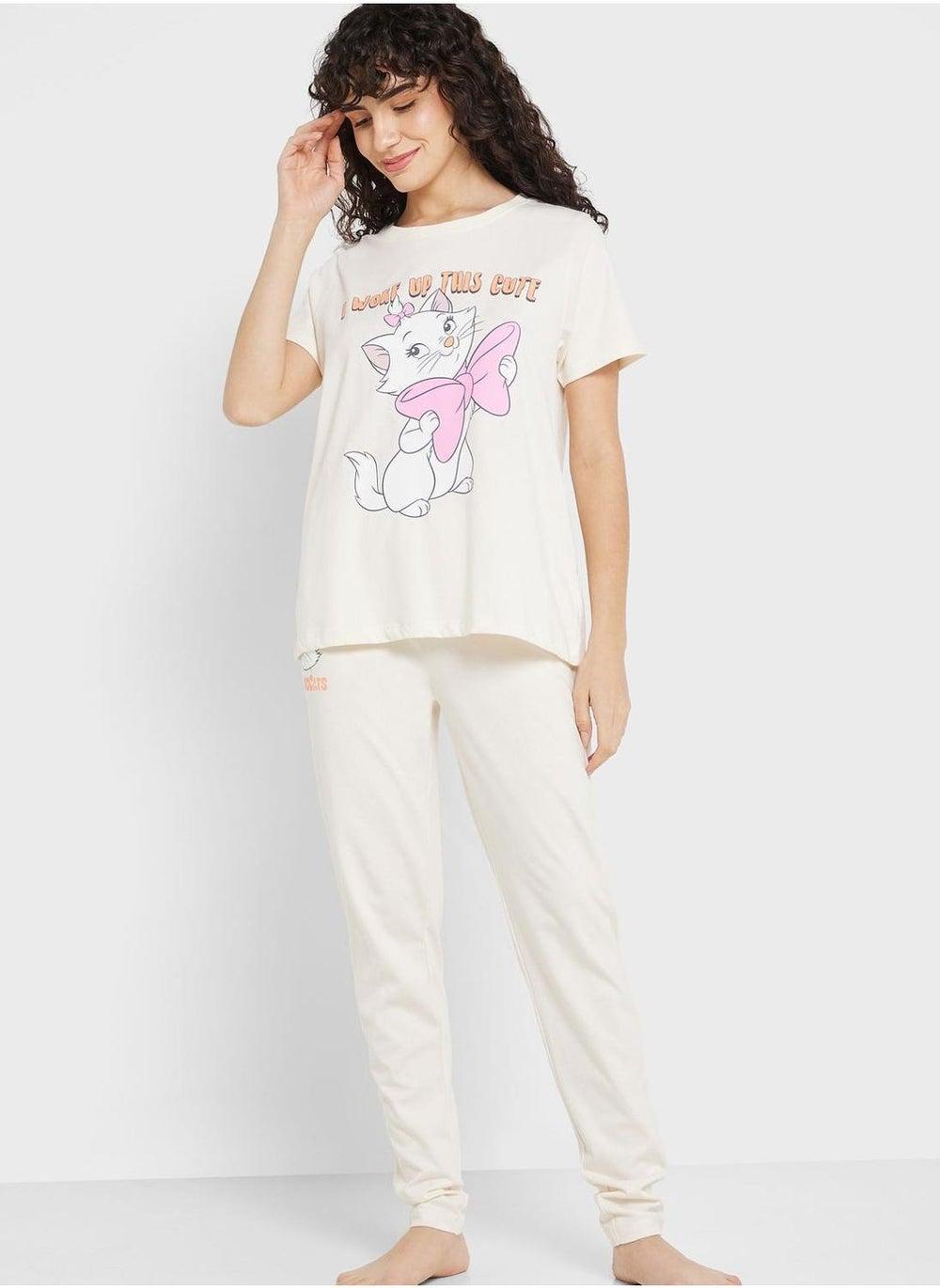 Crew Neck Graphic T-Shirt & Pyjama Set - Image 1
