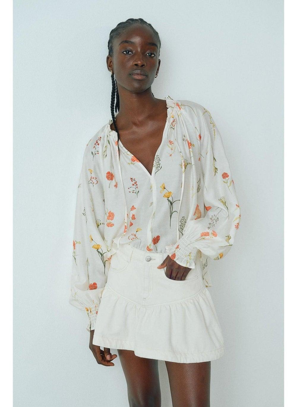 Oversized Tie-Neck Blouse with Frilled Collar - Image 1