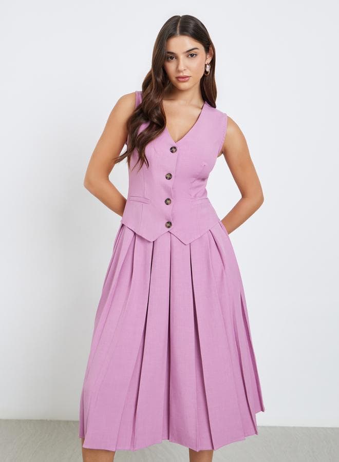 Styli Sleeveless Buttoned Pink Blazer Midi Dress - Image 1