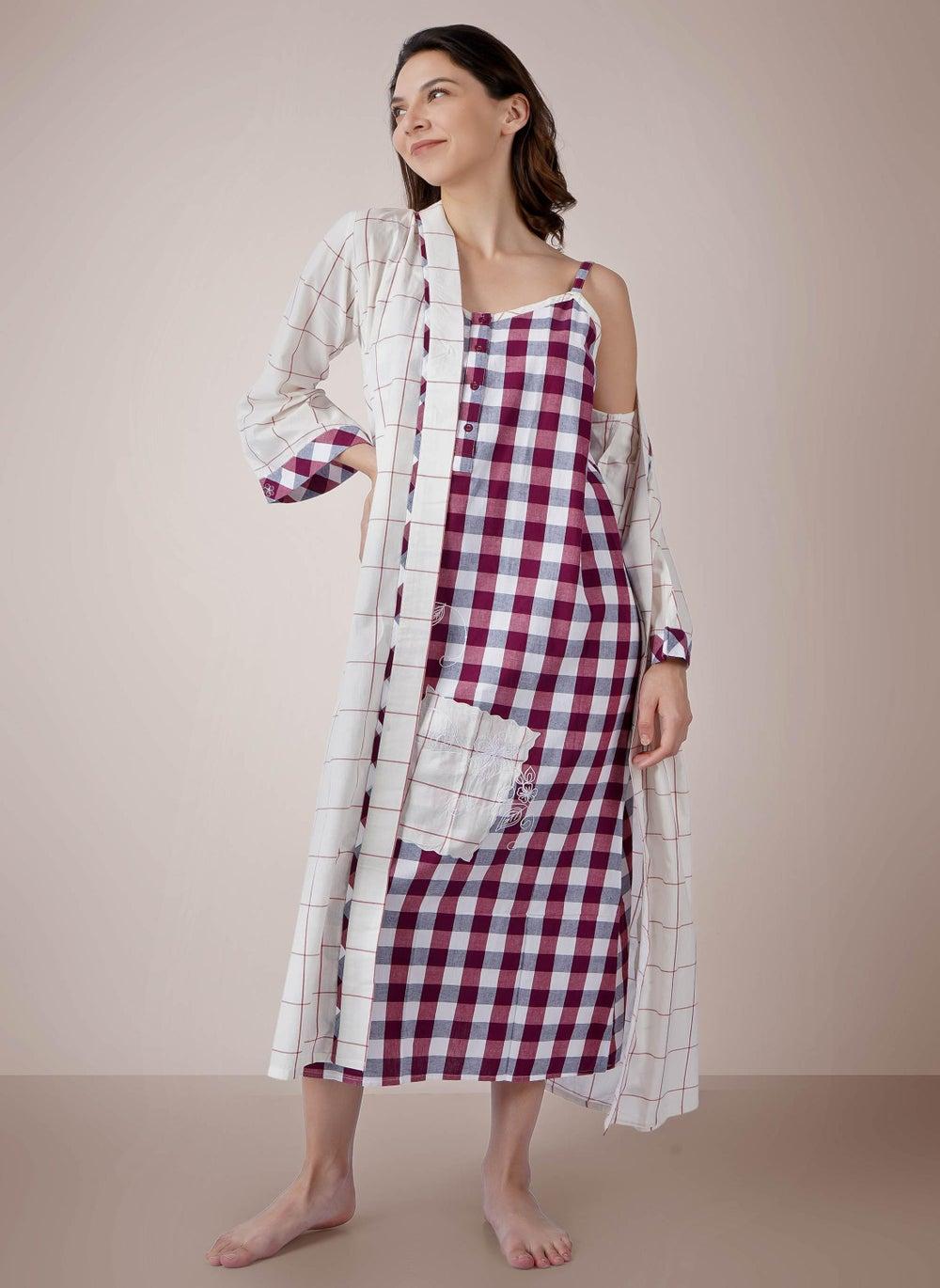 Siena Cotton Mix-Match Nighty Set with Hand Embroidery - Image 1