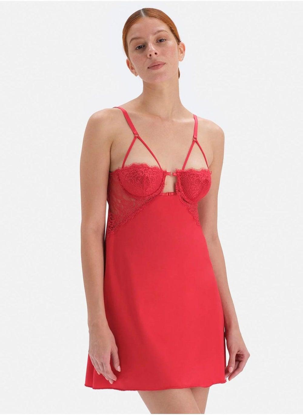 Plunge Neck Mesh Embroidered Nightwear Top - Image 1