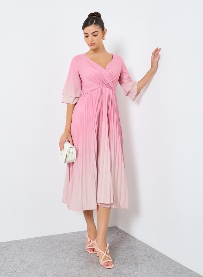 Styli Amber Print Pleated A-Line Midi Dress - Image 1