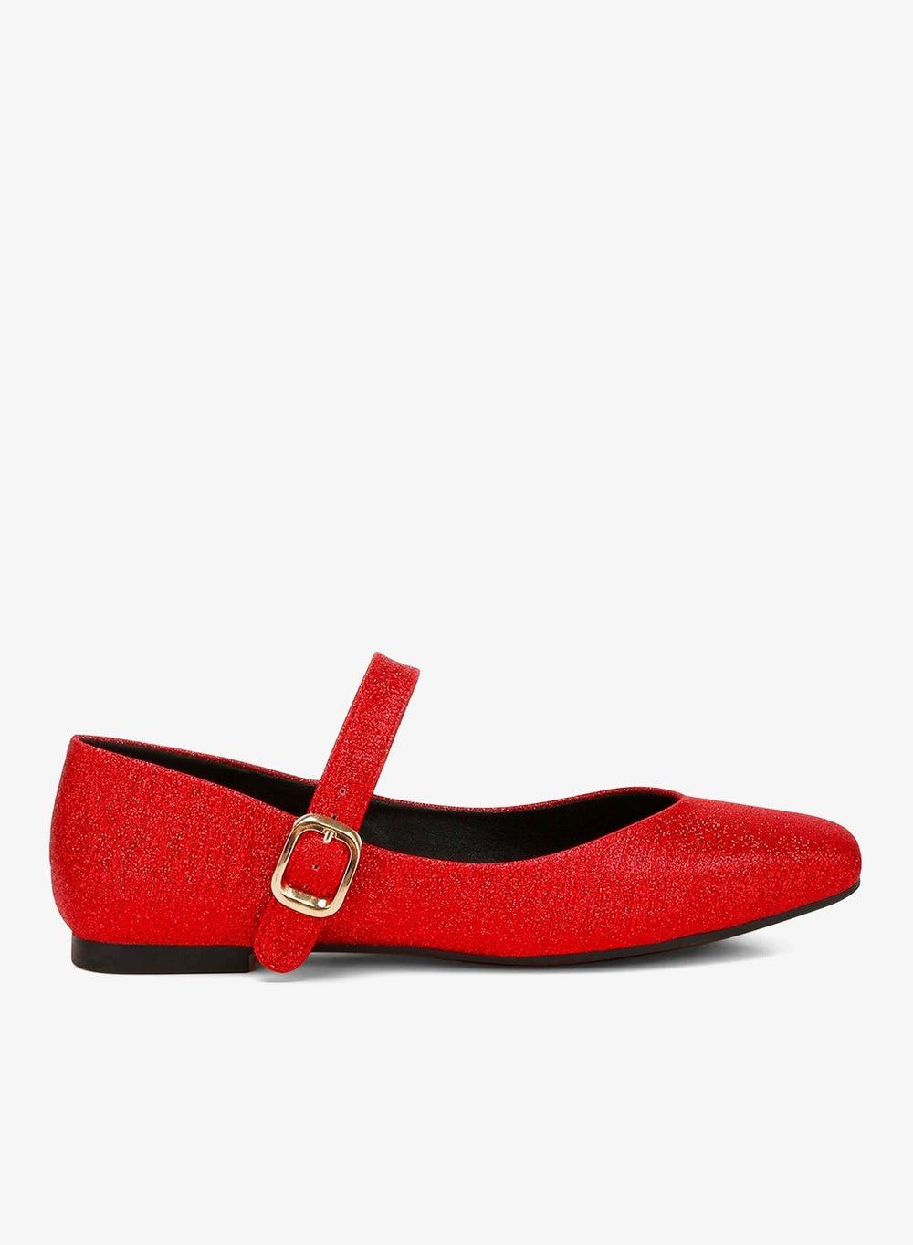 Red Glitter Pin Buckle Ballerinas - Image 1