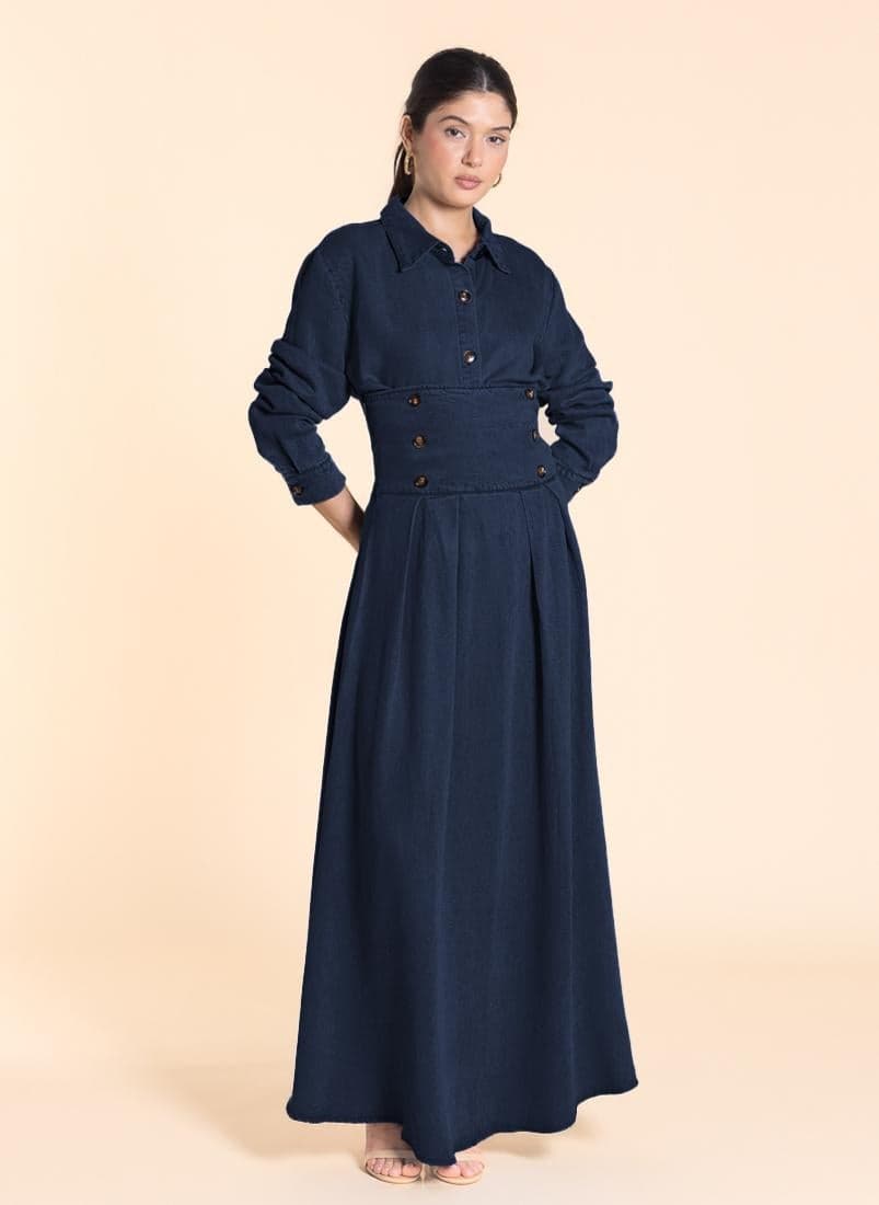 High Waist Soft Maxi Denim Skirt Set - Image 1