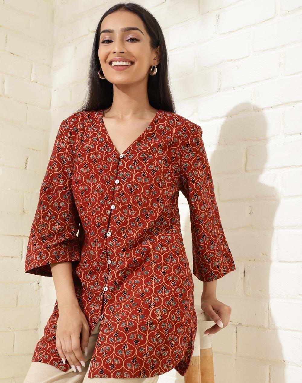 Red Cotton Printed Tunic for Women - Image 1
