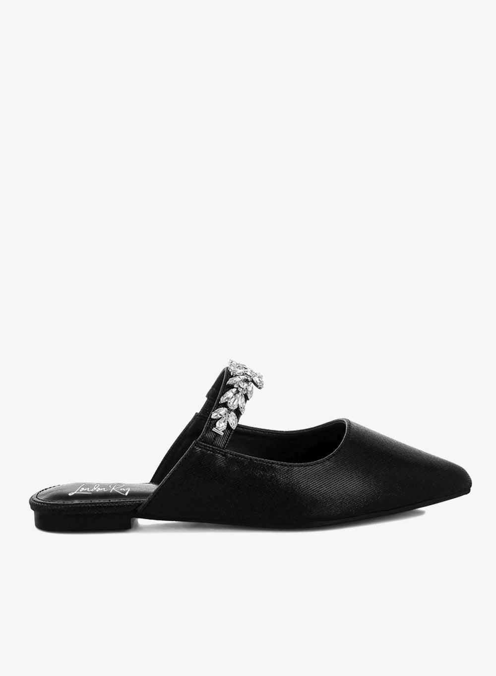 Black Diamante Strap Glitter Mules - Image 1