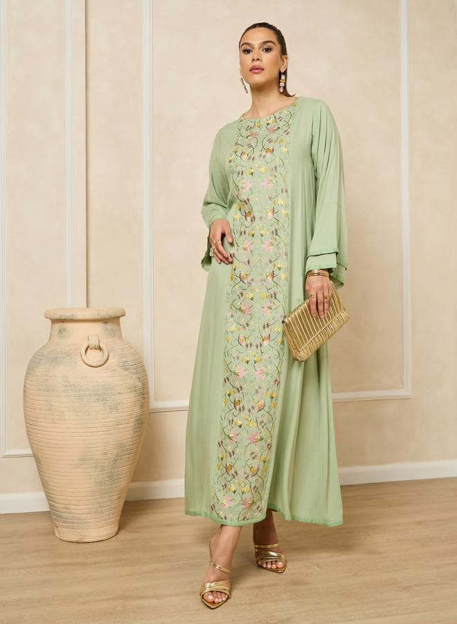 Embroidered Layered Bell Sleeve Jalabiya - Image 1