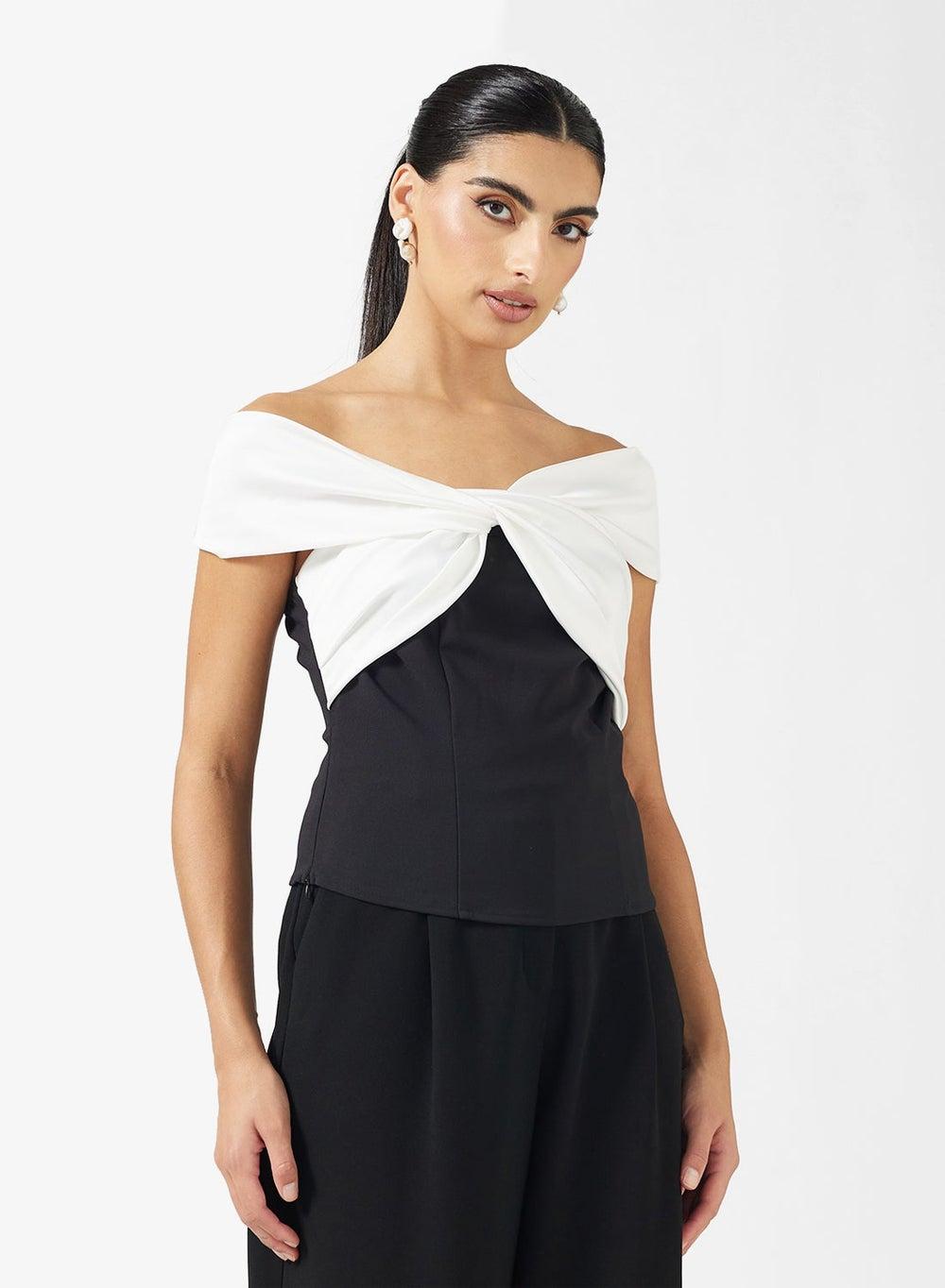 Contrast Toned Draped Crop Top - Image 1
