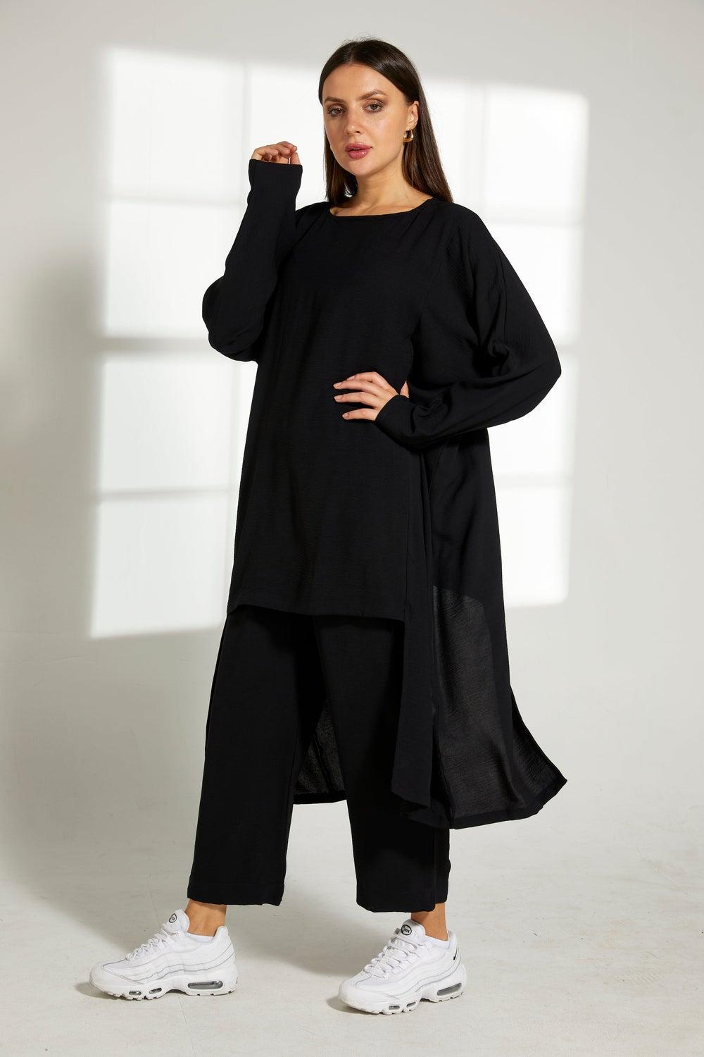 Asymmetric Boat Neck Top & Pants Set - Image 1