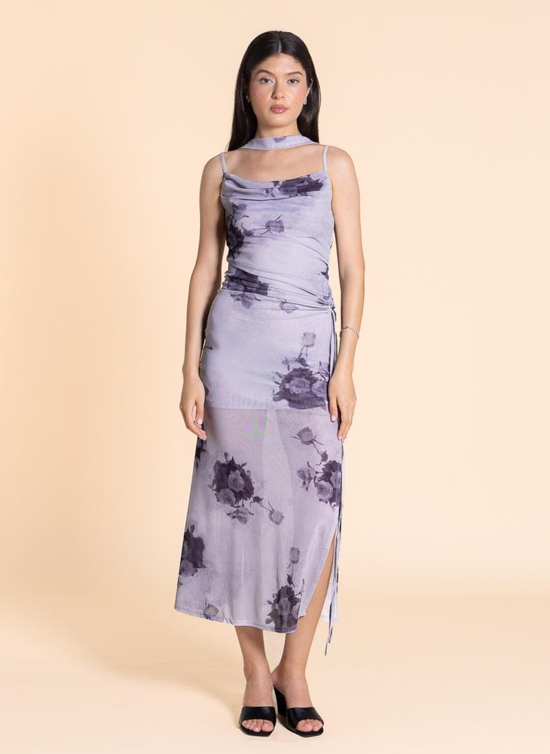 Floral Choker Lilac Midi Dress - Image 1