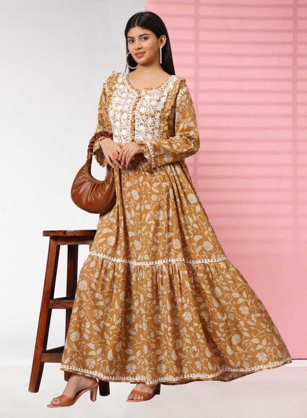 Hand Embroidered Chikankari Mulmul Cotton Jalabiya AL3941 - Image 1