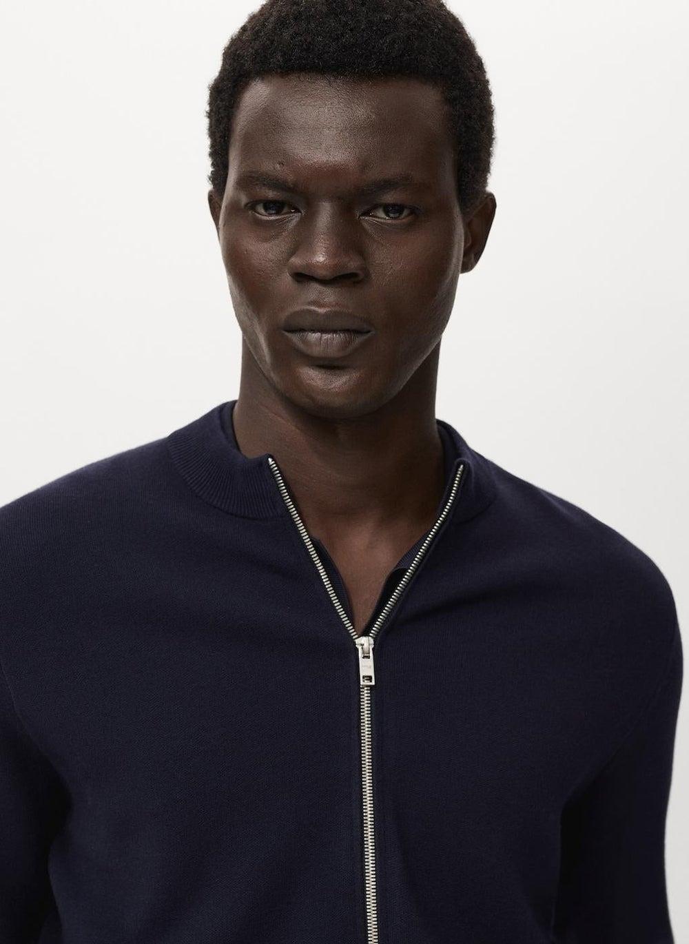 Zipped Knit Cardigan with Cable Collar - Image 1