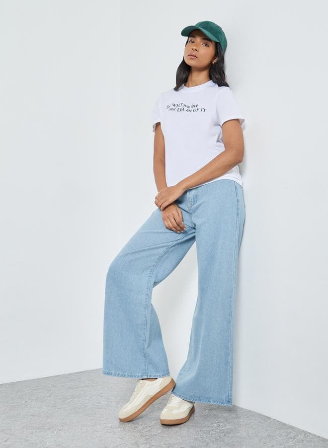 Mid Rise Wide Leg Faded Jeans - Image 1