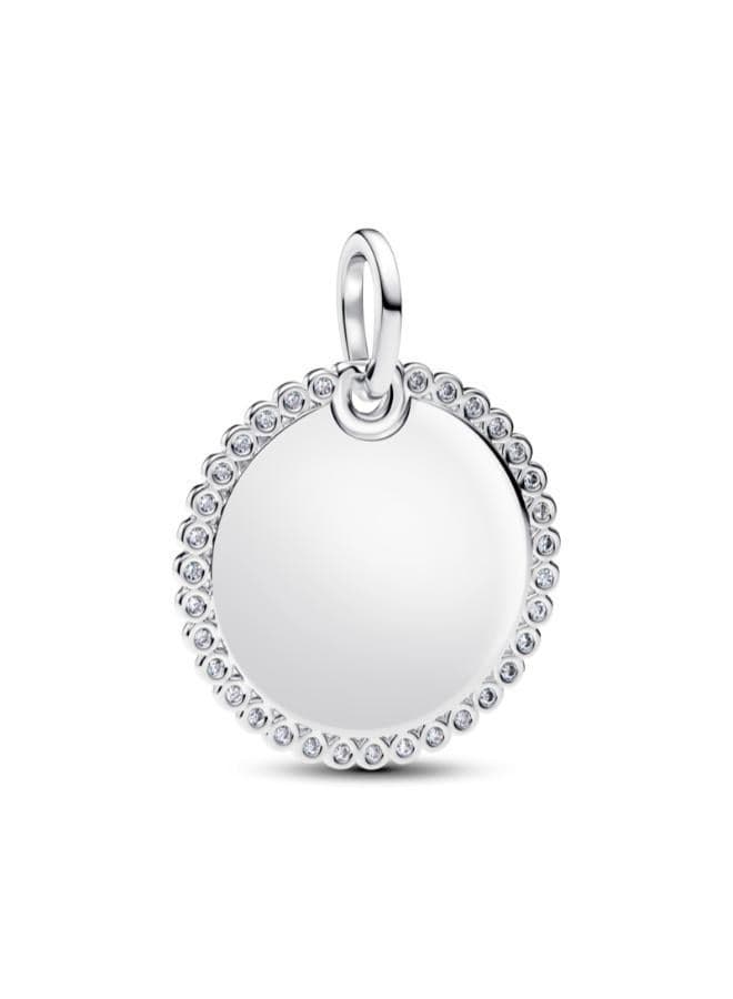 Round Tag Pendant with Sparkling Stone Detail - Image 1