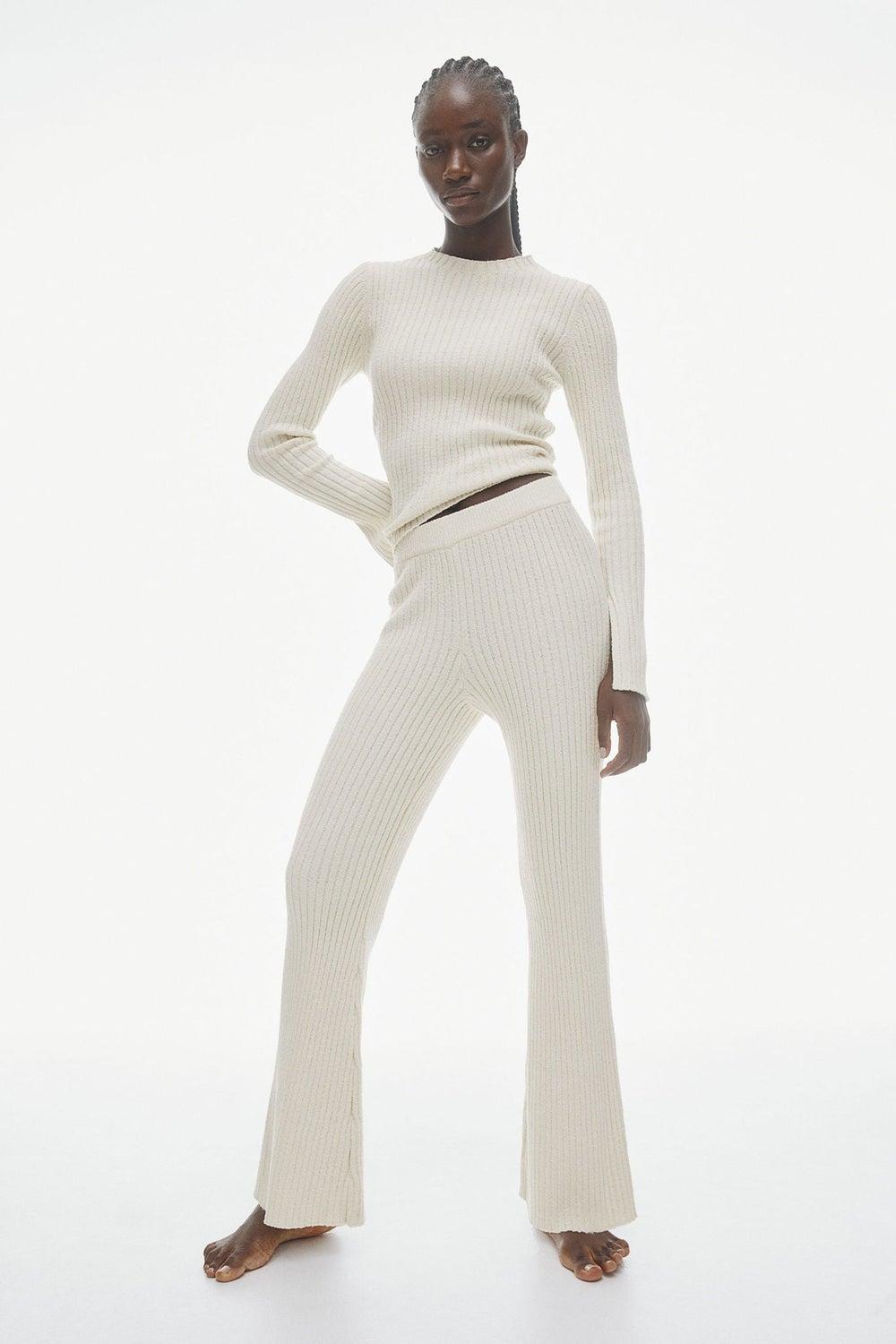 Flared Rib-Knit High-Waist Loungewear Trousers - Image 1