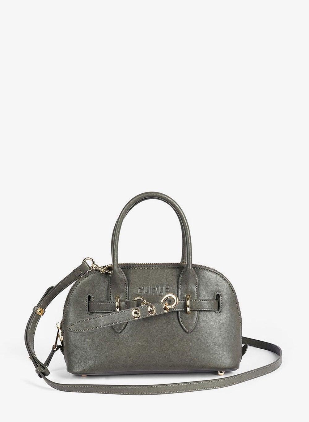 Rounded Satchel-Style Faux Leather Shoulder Bag - Image 1