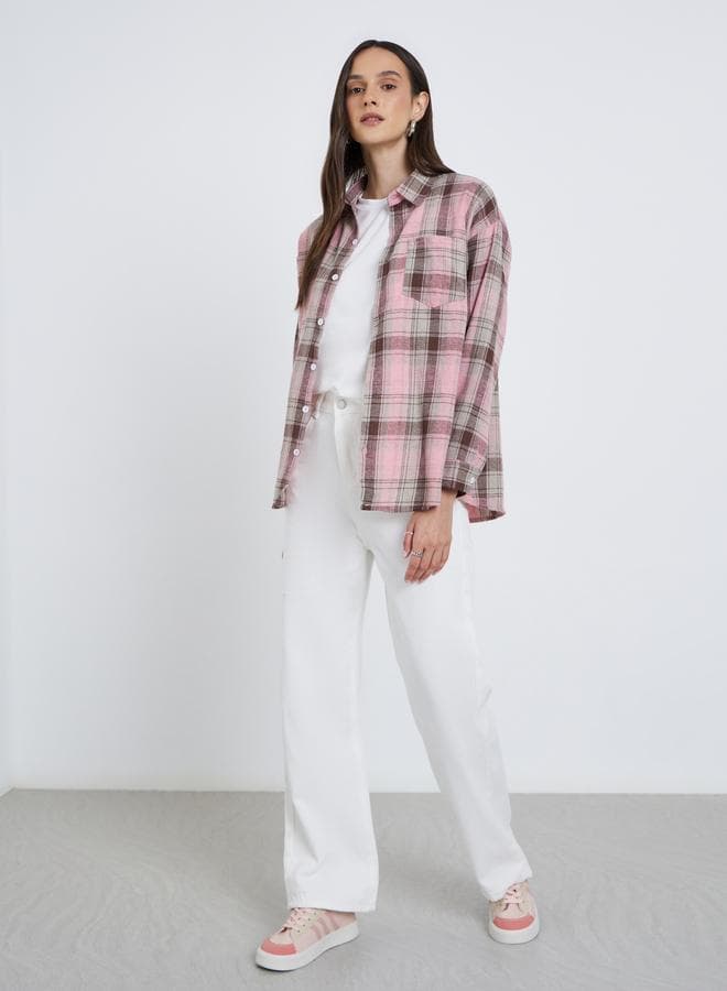 Styli Pink Checked Buttoned Shirt with Chest Pocket - Image 1