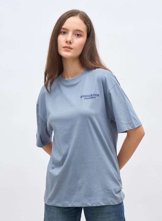 Embroidered Slogan Oversized Cotton T-Shirt - Image 1