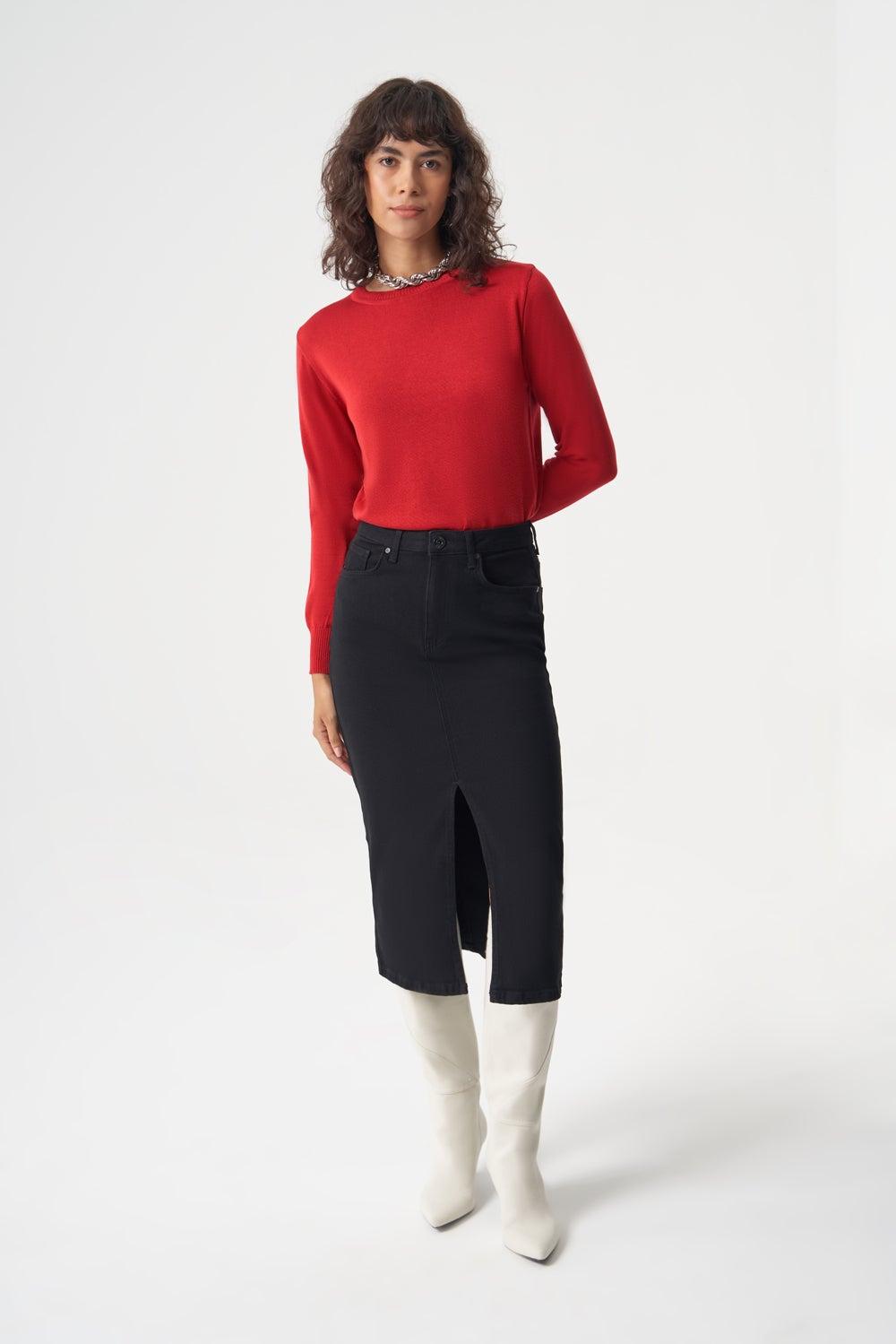 Black Cotton Jean Skirt for Modest Everyday Wear - Image 1
