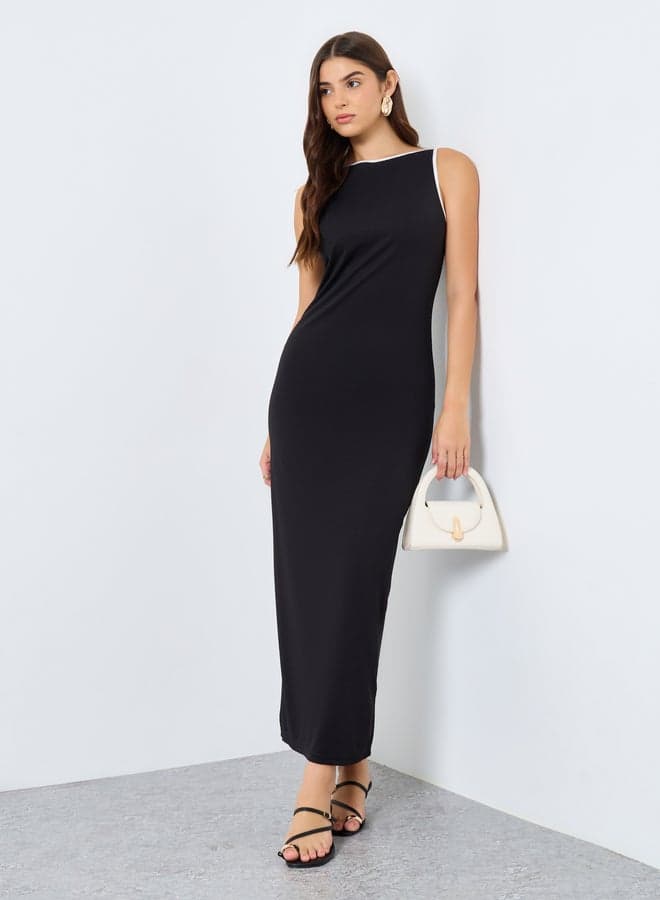 Styli Plain Sleeveless Black Sheath Maxi Dress - Image 1