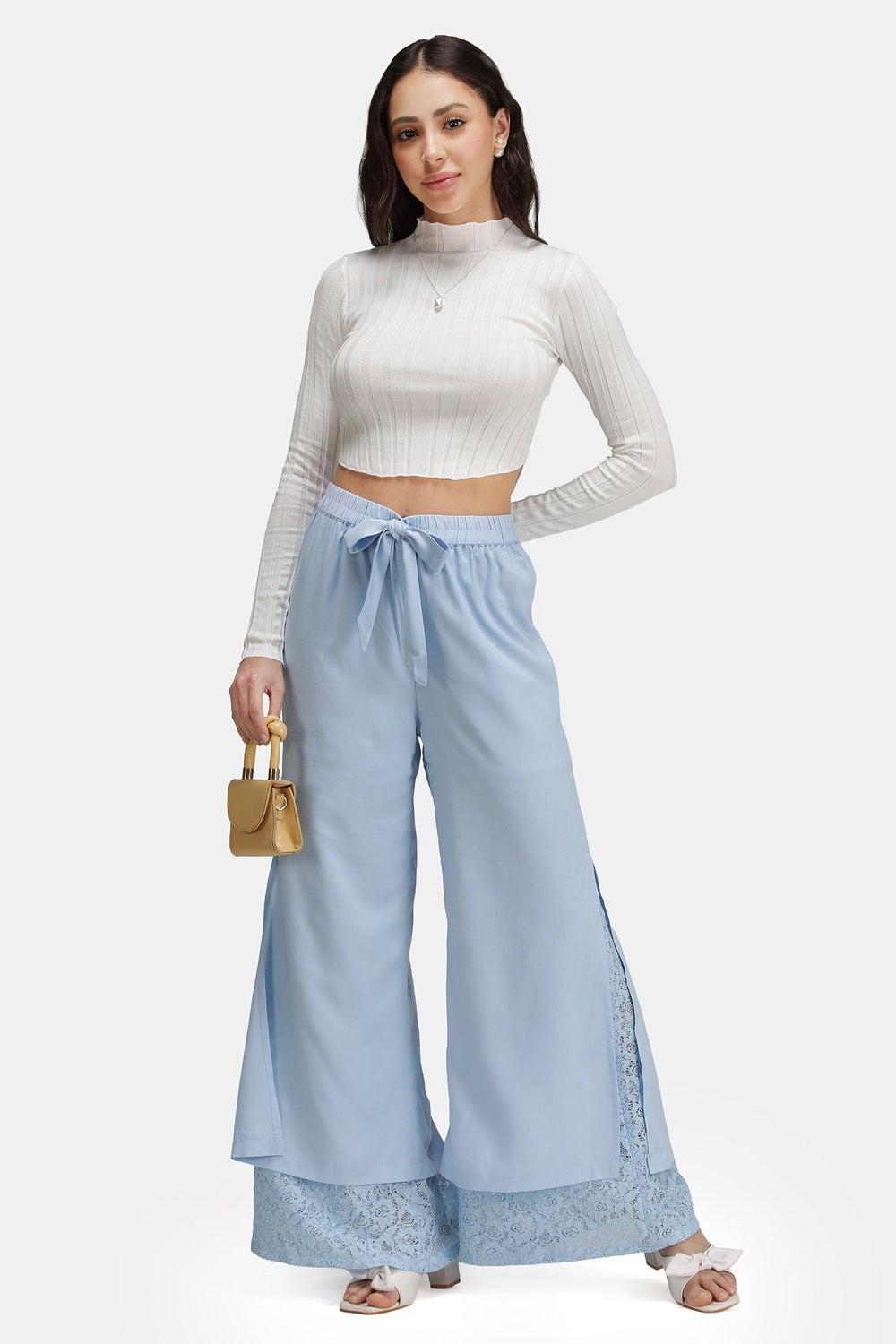Women’s Solid Viscose Relaxed Lace-Tie Pants - Image 1