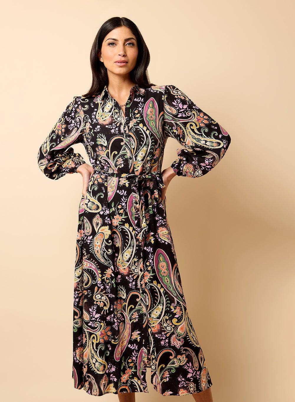 Pastel Paisley Long Sleeve Midi Shirt Dress - Image 1