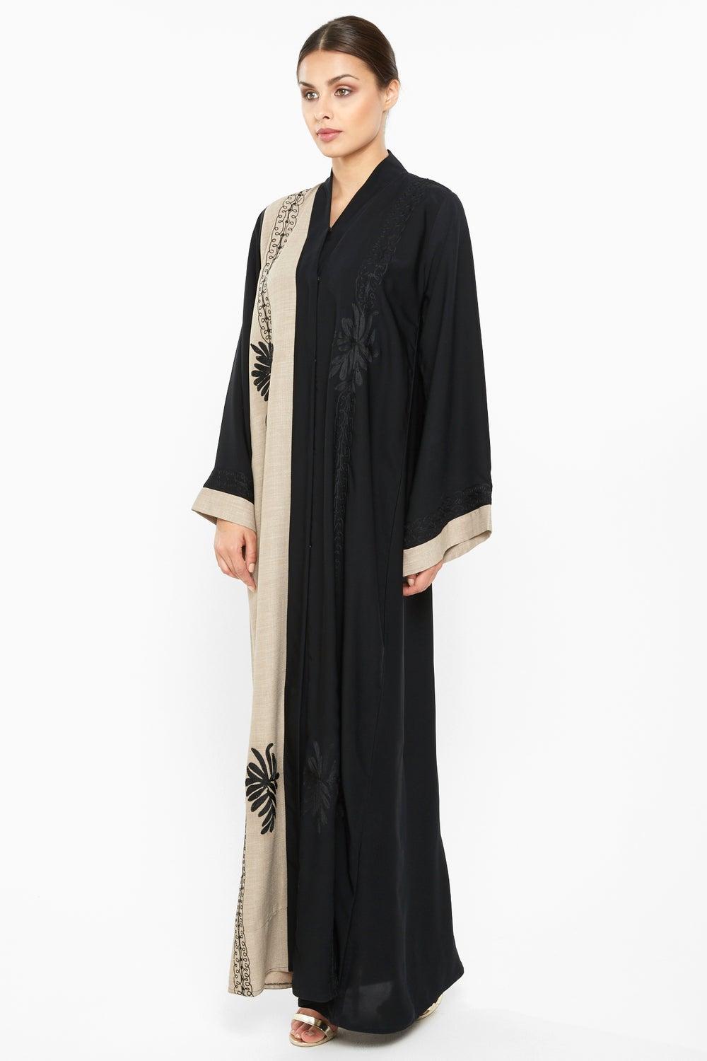 Half Tone Abaya with Black Embroidery AJ664A - Image 1