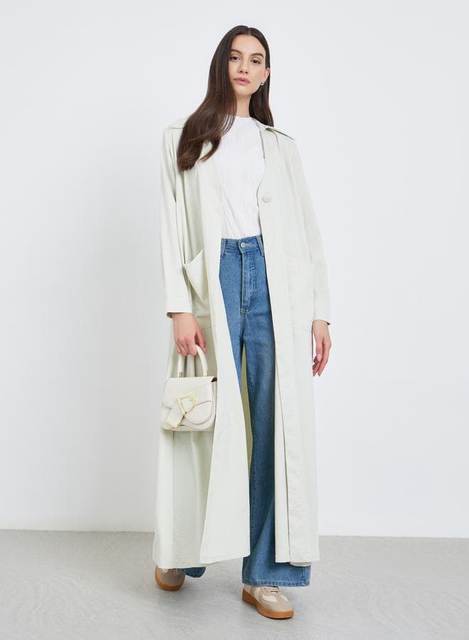 Off-White Solid Button Detail Abaya - Image 1
