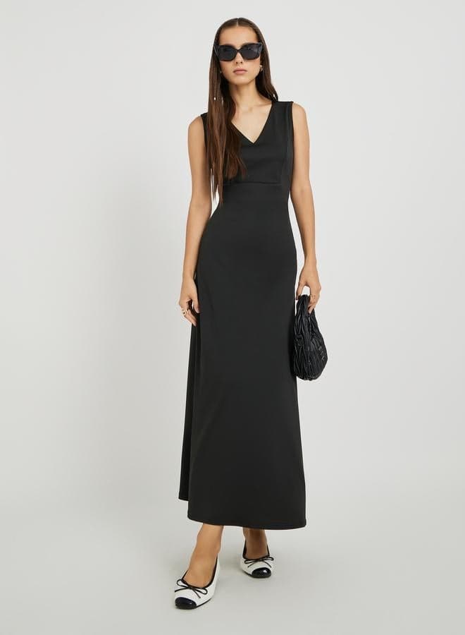Solid Sleeveless V-Neck Maxi Dress - Image 1