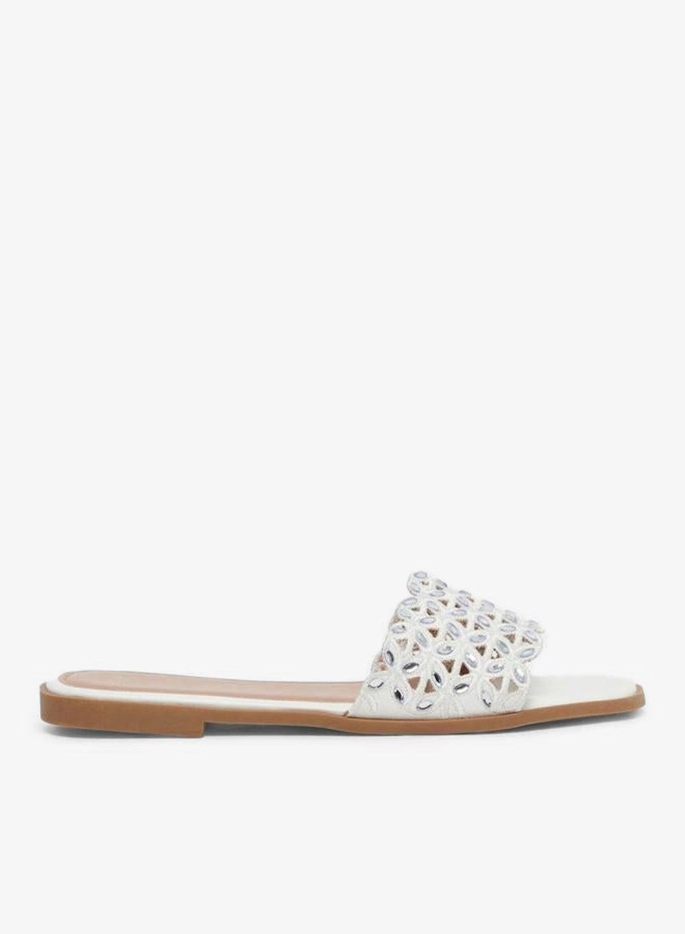 Styli White Embellished Flat Sandals - Image 1