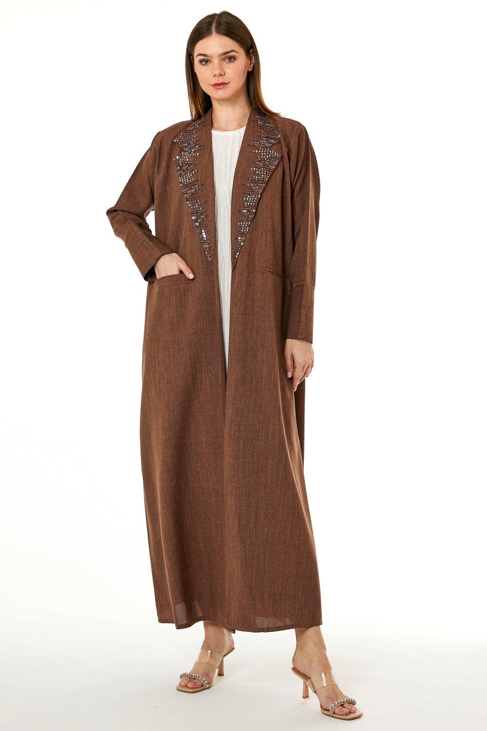 Embellished Open Front Abaya - Image 1