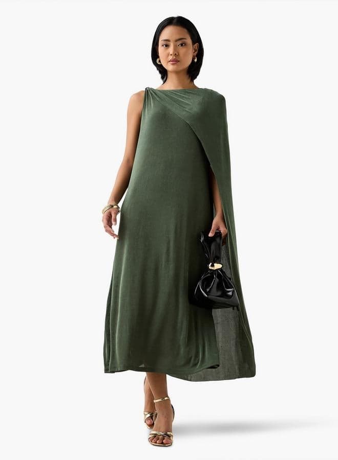 Iconic Cape Midi Sleeveless Dress with Round Neck - Image 1