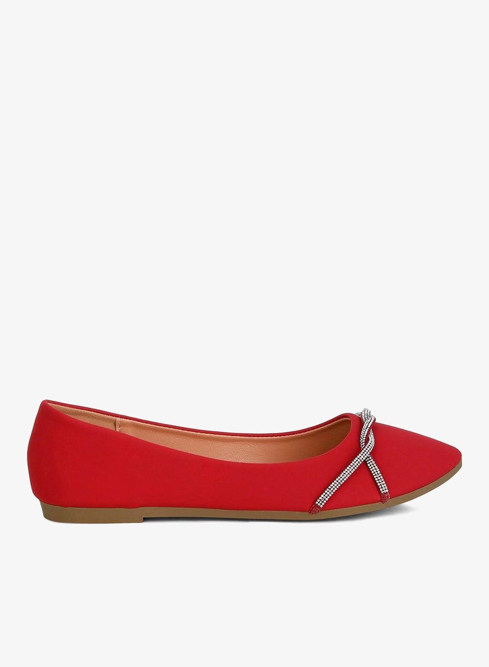Red Rhinestone Faux Leather Ballerinas - Image 1