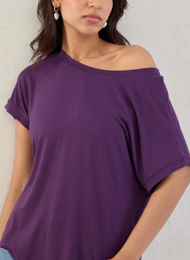 Femmella Purple One Shoulder Knit Top - Image 1