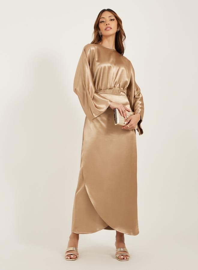 Plain Long Sleeve Wrap-Style A-Line Maxi Dress - Image 1
