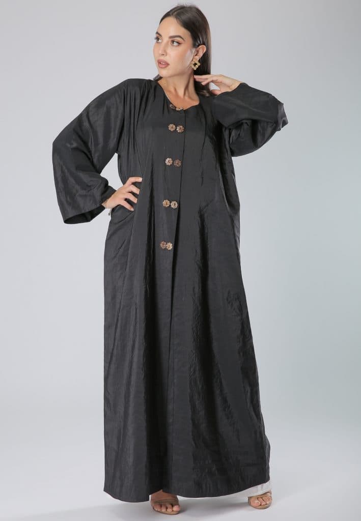 Floral Buttoned Front Abaya - Image 1