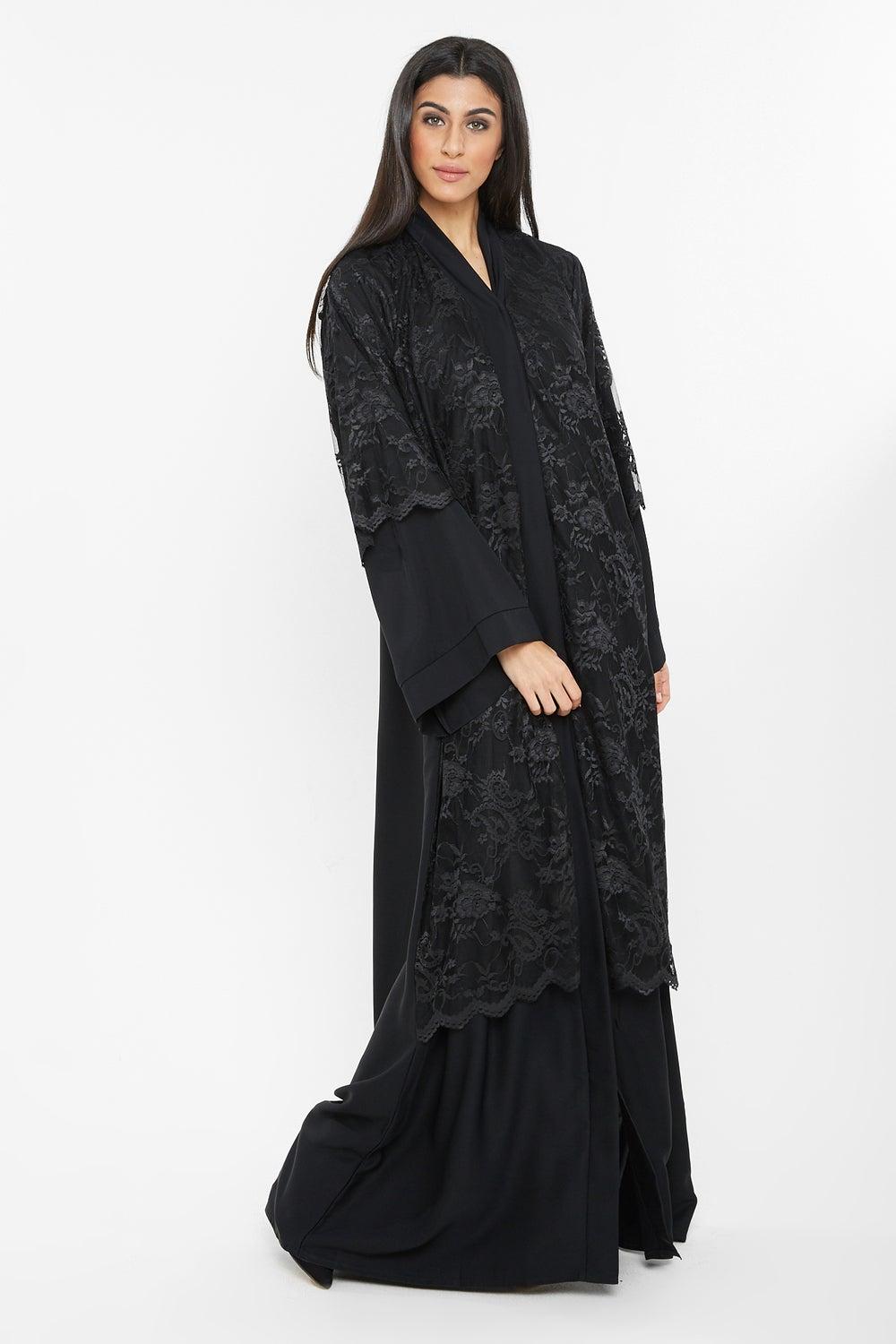 Floral Knitted Top Layer Abaya AJ102A - Image 1