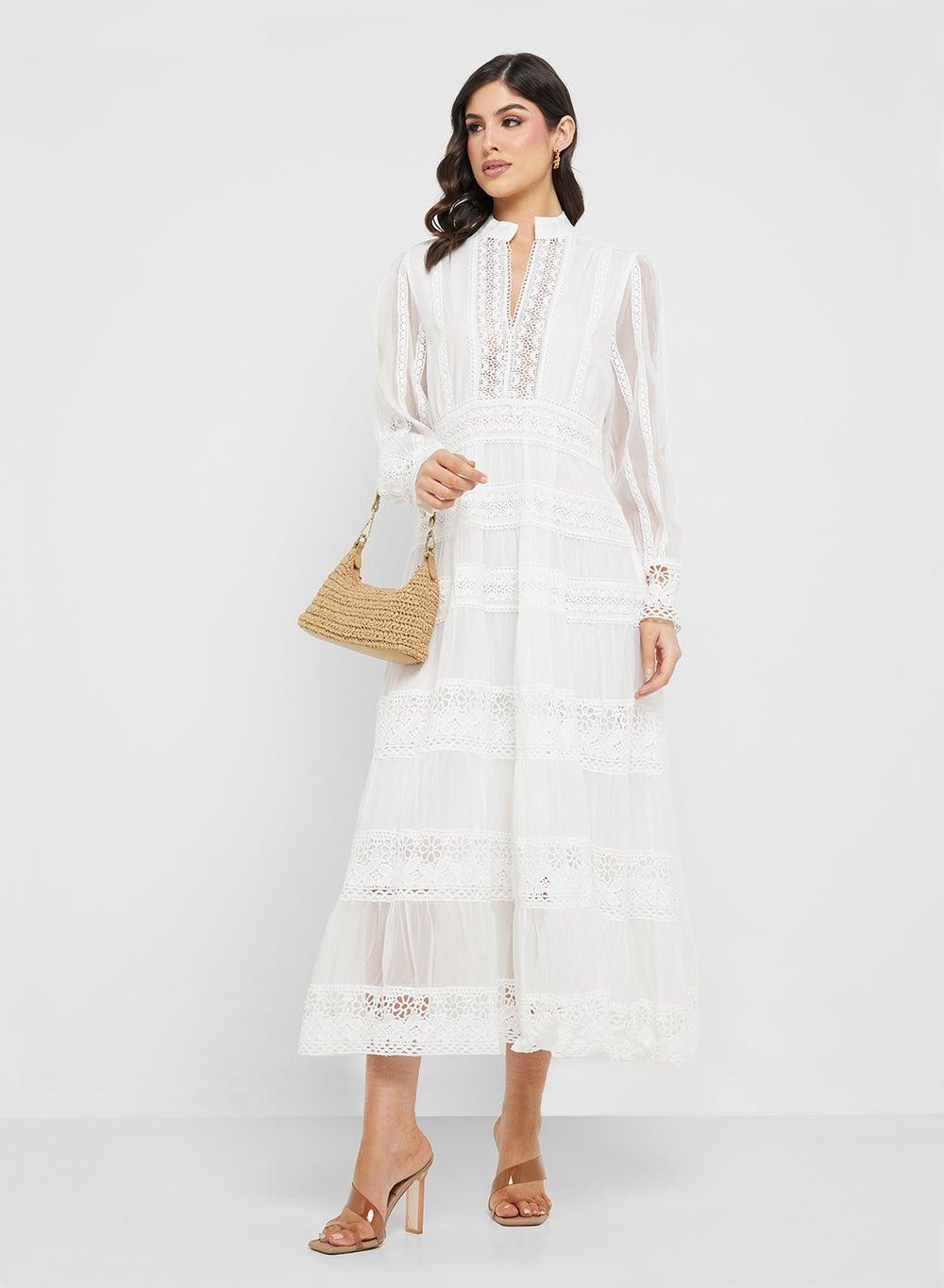 Lace Trimmed White Maxi Dress - Image 1