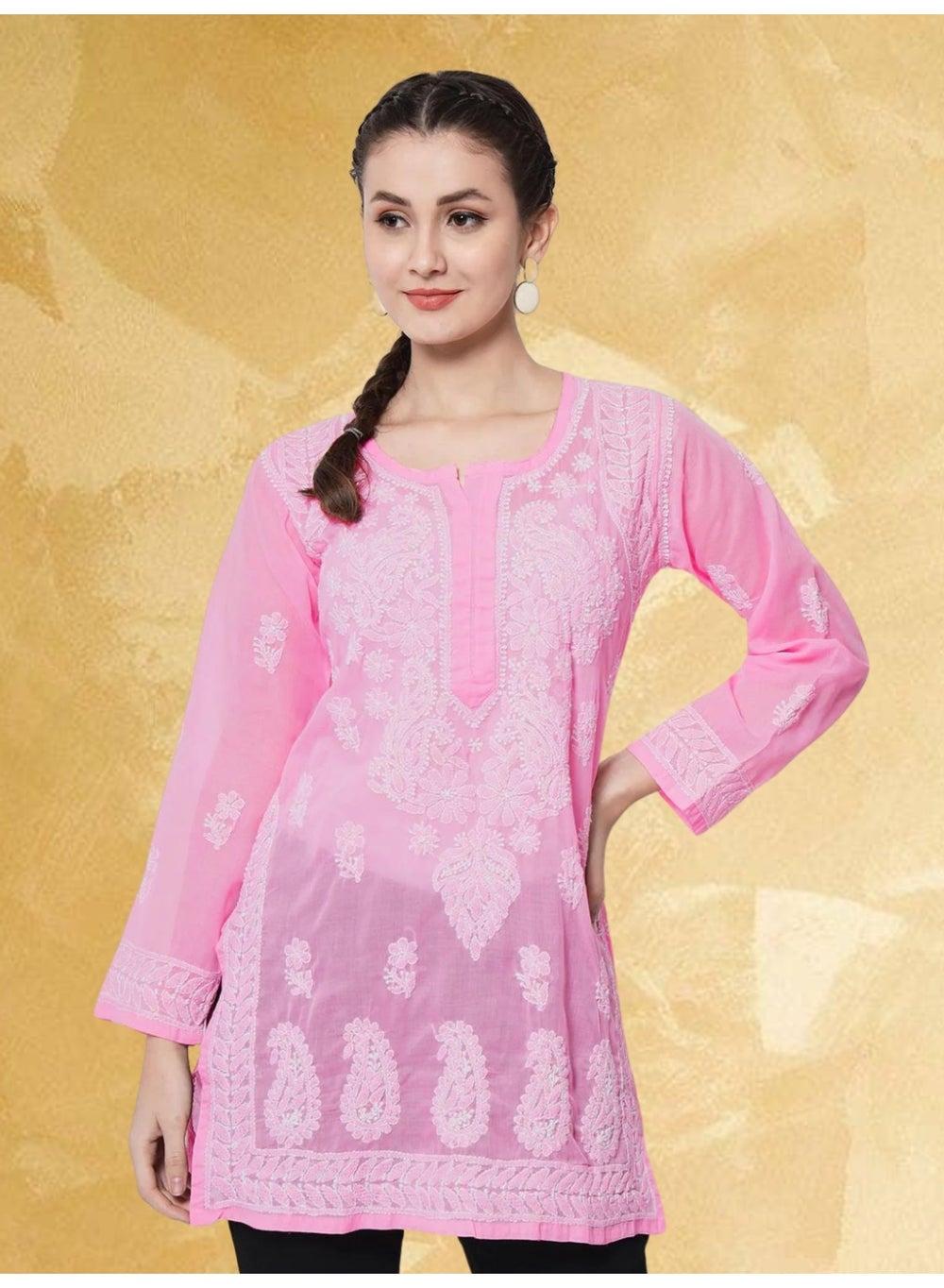 Hand Embroidered Chikankari Cotton Straight Kurti AL3595 - Image 1
