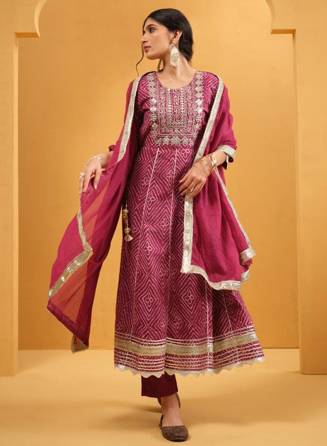 Women's Purple Cotton Printed A-Line Kurta Set - Image 1