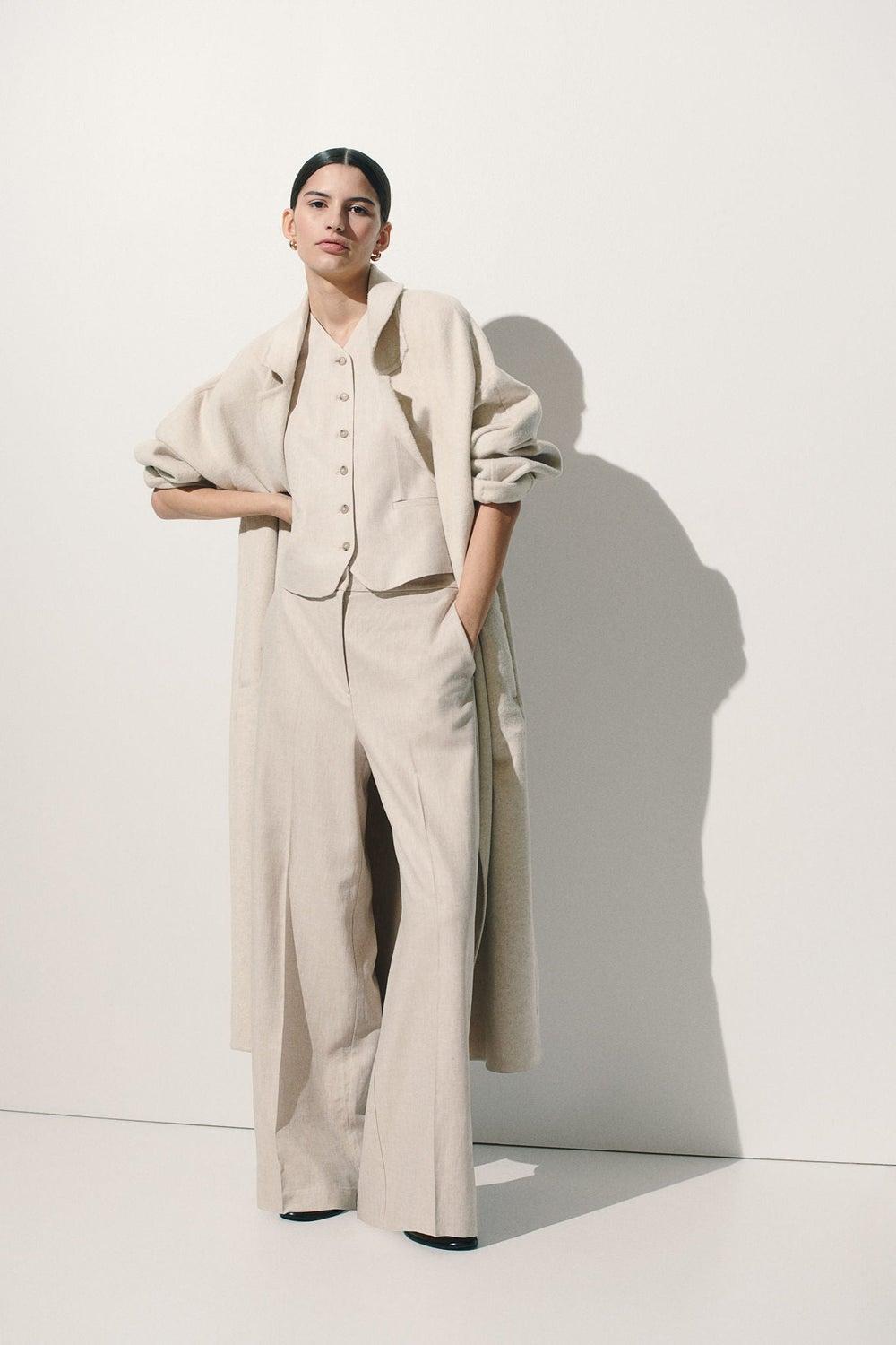 Wide Linen-Blend Tailored Trousers - Image 1