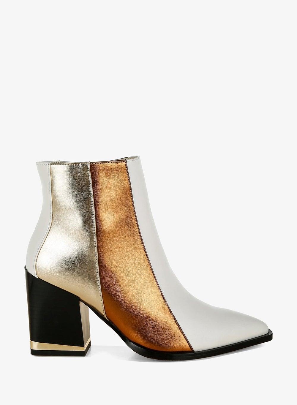 Off White Three Tone Block Heel Ankle Boots - Image 1