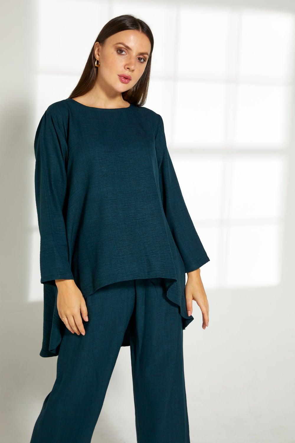 Asymmetric Boat Neck Top & Pants Set - Image 1
