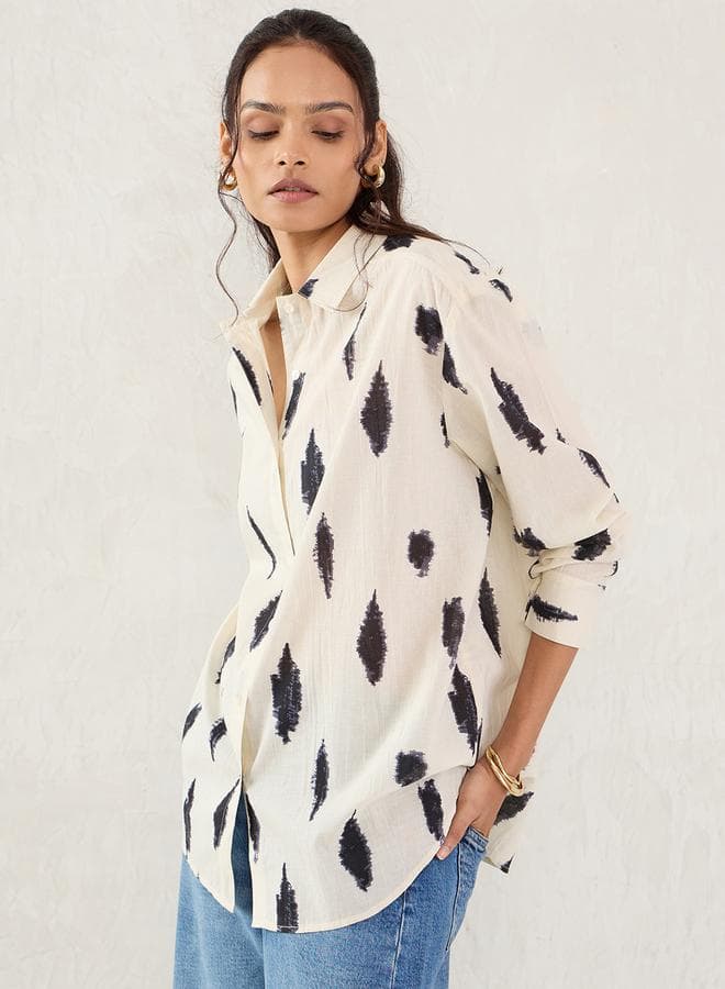 Femmella Off-White Abstract Printed Buttoned Shirt - Image 1