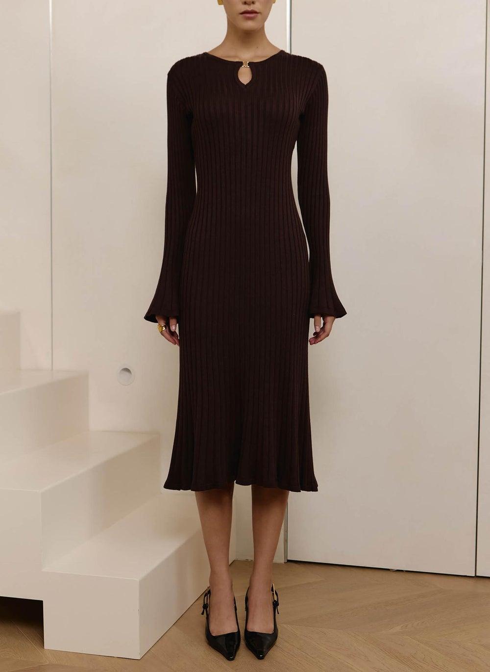 Ribbed Midi Dress with Drop Neckline - Image 1
