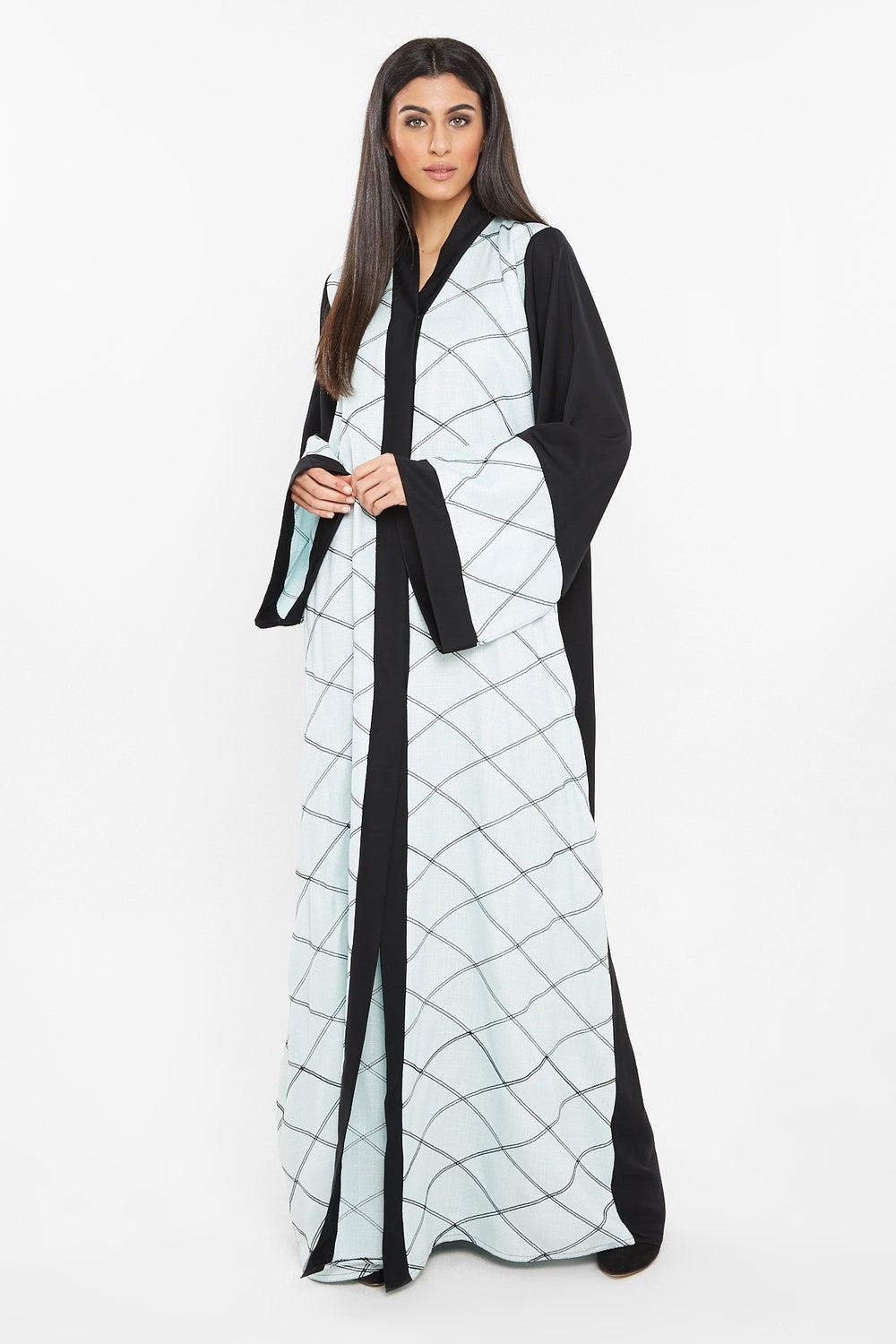 Pastel Black Abaya with Square Embroidery AJ113A - Image 1