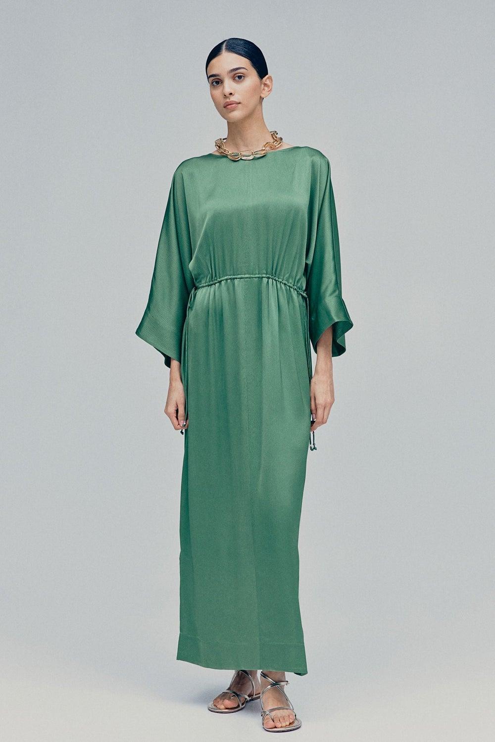 Crêpe Satin Ankle-Length Dress with Side-Tie Waist - Image 1