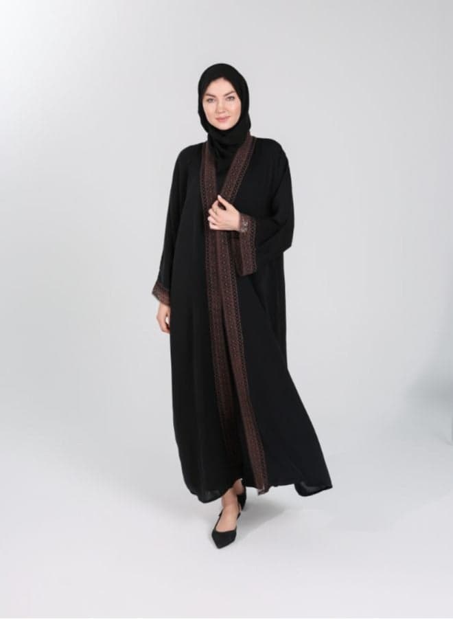 Ziya Black Abaya with Lace Cutwork - Image 1