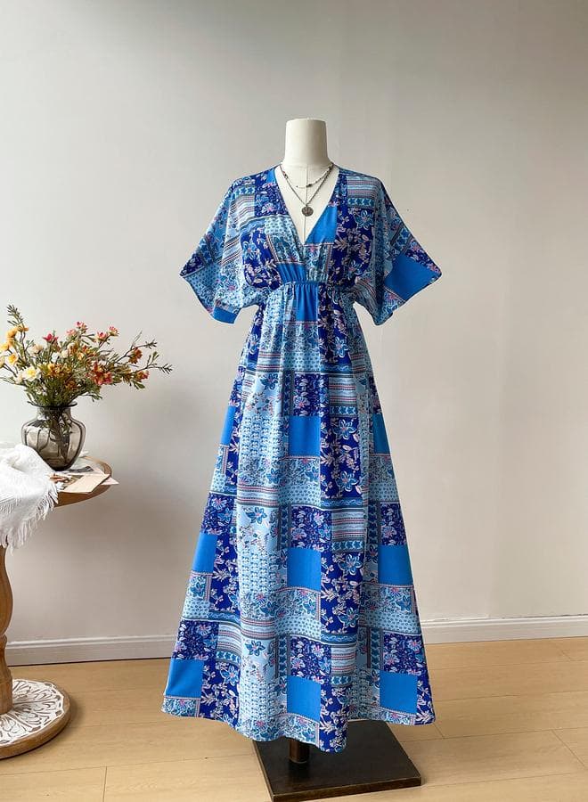 Blue Scarf Print Maxi Dress - Image 1