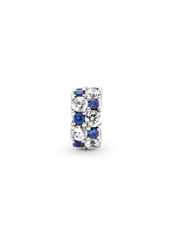Clear & Blue Sparkling Sterling Silver Clip Charm - Image 1